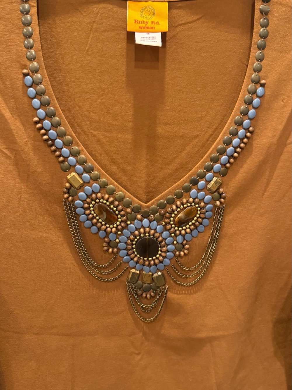 Ruby Rd. Rust Embellished V-Neck Long Sleeve Top - Picture 2 of 4